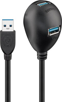 Kábel USB 3.2 Gen 1, A-A M/2xF 1.5m, 5Gbps, predlžovací, čierny, Y-kábel, ťažítko