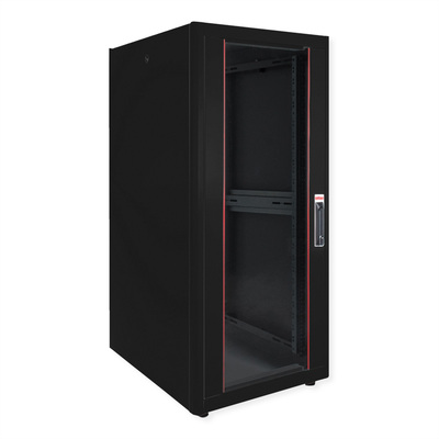 19" Rack na podlahu 32U, 1560x600x600mm (HxWxD), BASIC, sklenené dvere, čierny