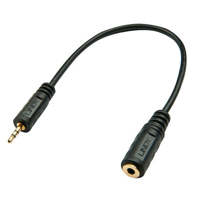 Kábel 2.5mm/3.5mmM/F, stereo, 0.2m, čierny, CCS, pozl. konektor