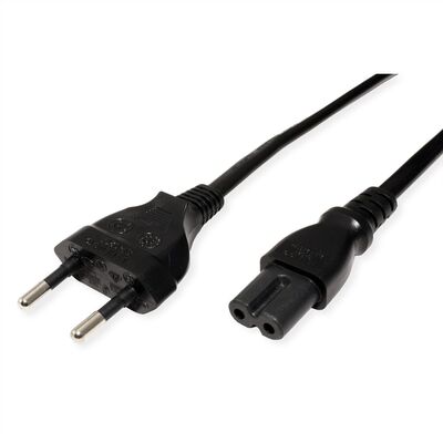 Kábel sieťový 230V, 2pin vidlica (CEE7/16) priama - C7 (2pin), 5m, 0.75mm², 2.5A, čierny