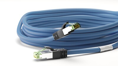 S/FTP (PiMF) Patchkábel LSOH 10m cat.8.1, modrý, Cu, 40GBit/s, 2000MHz