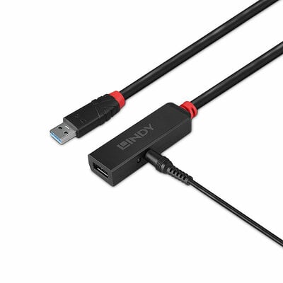 Kábel USB 3.2 Gen 1, A-A M/F 10m, 5Gbps, predlžovací, čierny, aktívny, Slim, reťazitelný