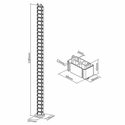 Káblový organizér CUBE SET, 4 komorový, "chrbtica" 128cm, k stolu, sivý