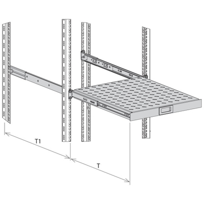 19" Polica 350-450mm, max.20kg, 1 KUS, čierna, perforovaná, 1U