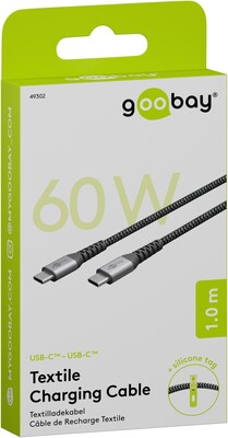 Kábel USB 2.0 Typ C CM/CM 1m, High Speed, Power Delivery 60w 20V3A, čierny/sivý