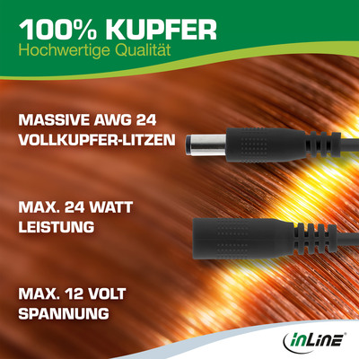 Kábel predlžovací DC 5.5mm / 2.1mm, AWG24, 0.5m, čierny