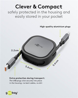 Kábel USB 2.0 Typ C CM/CM 1m, High Speed, Power Delivery 15w 5V3A, čierny, samonavíjací