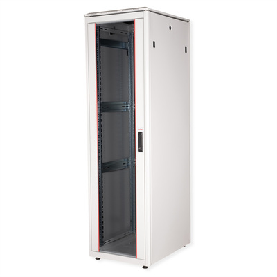 19" Rack na podlahu 42U, 2053x600x800mm (HxWxD), PRO, sklenené dvere, sivý