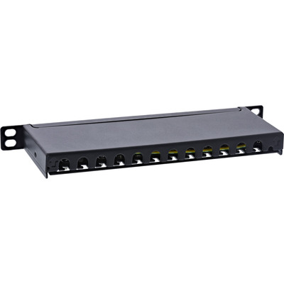 10" Patch panel 12port cat.6a, tienený s uzemnením, celokovový, protiprachové záslepky, 0.5U, čierny