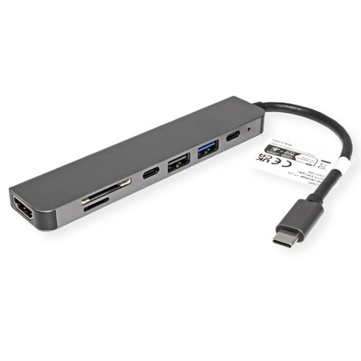 Dokovacia Stanica USB Typ C, HDMI, 2xUSB-A, 2xUSB-C, čitačka, PowerDelivery, 4K@60Hz, 0.1m, čierna/s