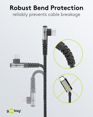 Kábel USB 2.0 Typ C AM/CM 1m, High Speed, Power Delivery 60w 20V3A, čierny/sivý, zahnutý 90°