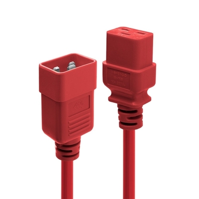 Kábel sieťový 230V predlžovací, C19 - C20, 1m, 1.50mm², 16A, červený