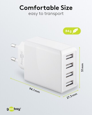 Nabíjačka USB 230V 4port, 4xUSB A, 3A, 30W, biela
