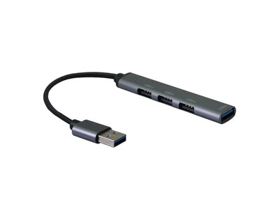 Hub USB 3.2 Gen.1, 4 Port, 3x USB 2.0 A , 1x USB 3.2 A, 12cm, sivá a čierna