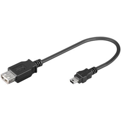 Kábel USB 2.0 A-MINI-B 5pin F/M 0.20m, High Speed, čierny