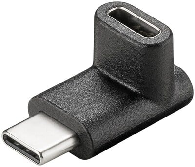 Adaptér USB 3.2 Gen 1, Typ C, CM/CF, zahnutý 90° (do dola/hora), 5Gbps, čierny