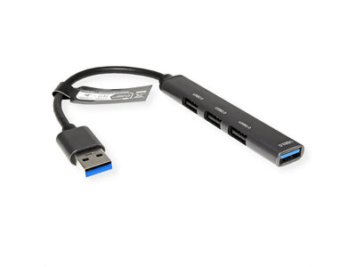 Hub USB 3.2 Gen.1, 4 Port, 3x USB 2.0 A , 1x USB 3.2 A, 12cm, sivá a čierna