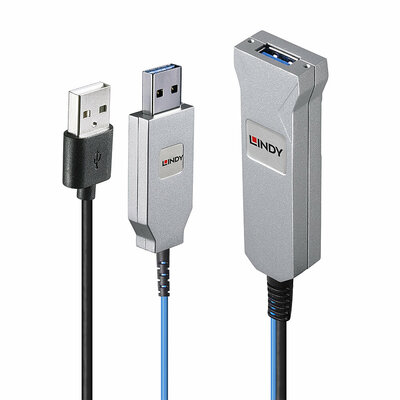 Kábel USB 3.2 Gen 1, AM/AF Typ C 30m, 5Gbps, predlžovací, čierny, aktívny, optický