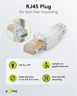 Konektor 8/8 RJ45 cat.5e, netienený, biely, beznástrojový (toolless)