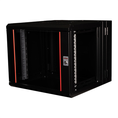 19" Rack na stenu 9U, čierny, 505x600x600mm (HxWxD), RAL9005, PRO, otočný (2-dielny)