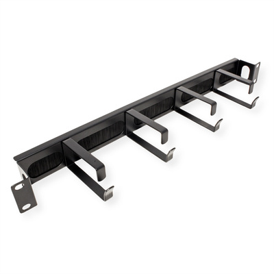 19" Panel vyväzovací, organizér, prechodka s kefkami, 1U, kovový, čierny
