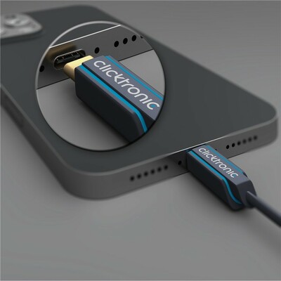 Kábel USB 3.2 Gen 1, AM/CM Typ C 1m, 5Gbps, PD 60w 20V3A, modrý, pozl. kon., ClickTronic