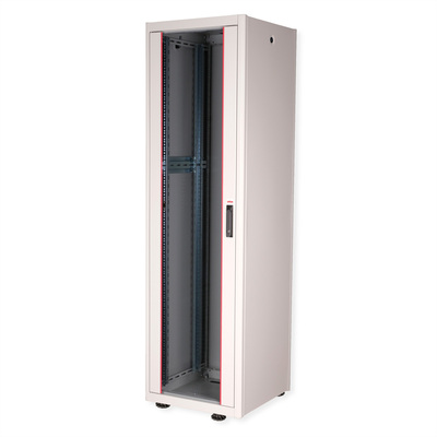 19" Rack na podlahu 42U, 2010x600x600mm (HxWxD), BASIC, sklenené dvere, sivý