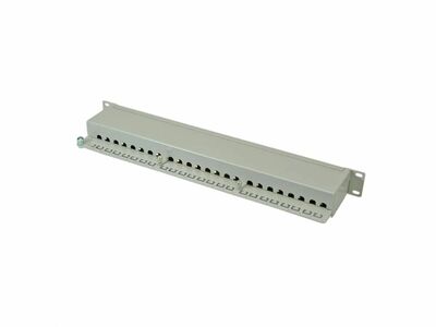 19" Patch panel 24port cat.6, tienený s uzemnením, celokovový, 1U, sivý