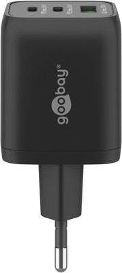 Nabíjačka USB 230V 3port, 1xUSB A, 2xUSB Typ C, 65W, Power Delivery, GaN, čierna