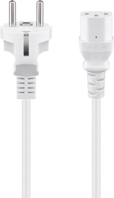 Kábel sieťový 230V, vidlica (CEE7/7) priama - C13, 5m, 1.00mm², 10A, biely