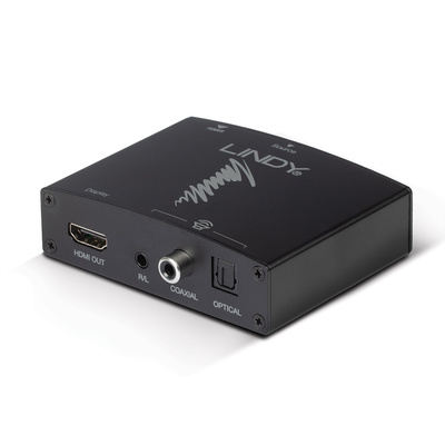HDMI Audio Extraktor, digital: toslink (S/PDiF) + 1x Cinch (RCA), analog: 3.5mm jack, čierny