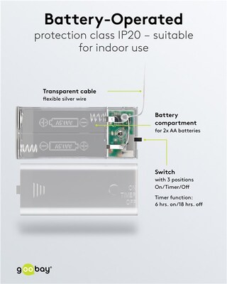 Led svetelná reťaz s 20x "Pine & Red Berries" napájanými z 2xAA batériami IP20, 2.2m, červená/biela