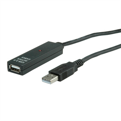 Kábel USB 2.0 A-A M/F 30m, High Speed, čierny, AKTÍVNY