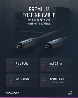 Kábel Toslink audio optický SPDIF prepojovací M/M 2m, ø6.0mm, modrý, ClickTronic