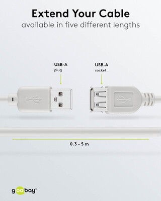 Kábel USB 2.0 A-A M/F 1.8m, High Speed, predlžovací, sivý