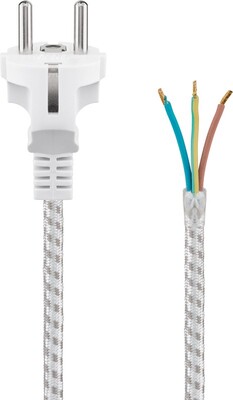 Kábel sieťový 230V, vidlica (CEE7/7) priama - dutinky, 3m, 1.00mm², 16A, surový, textilný, sivý