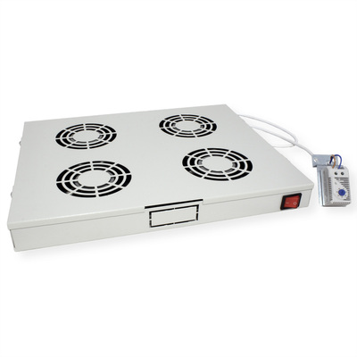 19" Ventilačná jednotka, 4 vetráky, 1U, s termostatom, sivá