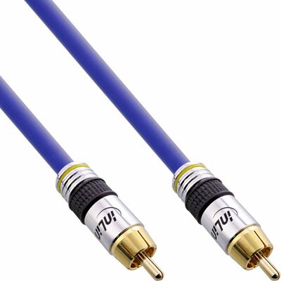 Kábel Cinch 1x audio M/M 15m, digital koax, 75 ohm, modrý, pozl. konektor, Premium