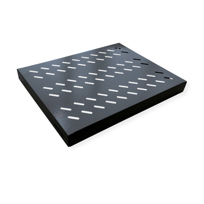 19" Polica 570mm, max.50 kg, 1U, zadné podpery, sada skrutiek a podložiek v balení, čierna