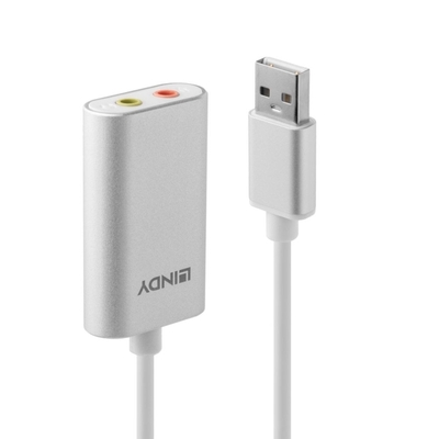 Adaptér USB na 2x3,5mm audio jack, Slúchadla + Mikrofón, (usb zvuková karta), 17cm, sivá/biela