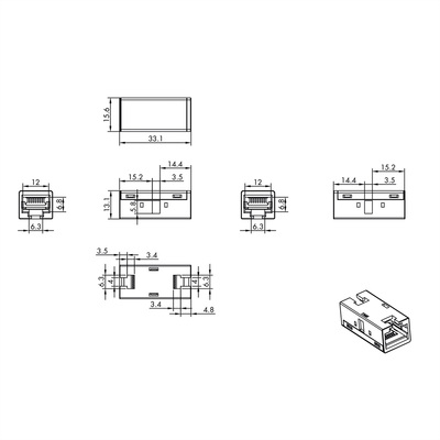 Spojka RJ45, cat.6a, tienená, kovová Gigabit, Slim