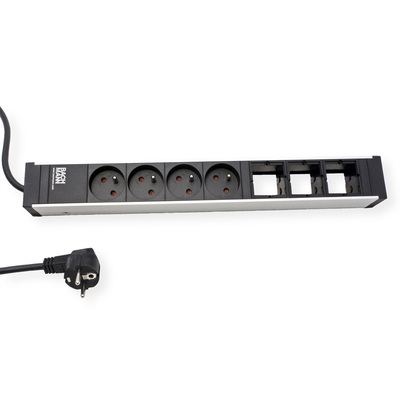 UNIVERSAL 4xUTE 230V, 3xCustom, 3m kábel 1.5mm², vidlica CEE7/7, hliník/čierny