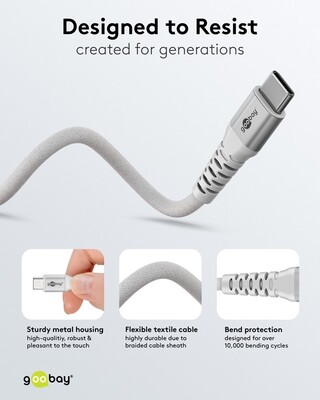 Kábel USB 2.0 Typ C CM/CM 3m, High Speed, Power Delivery 60w 20V3A, textilný oplet, biely