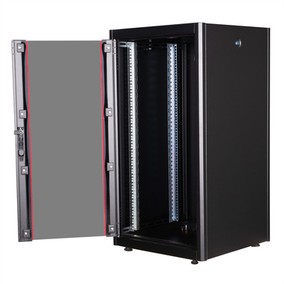 19" Rack na podlahu 22U, 1125x600x600mm (HxWxD), BASIC, sklenené dvere, čierny