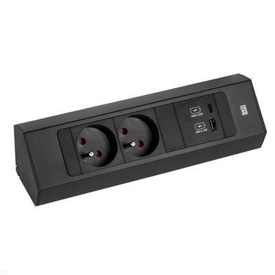 CASIA2 2xUTE 230V, USB nabíjačka, 2m kábel 1.5mm², vidlica CEE7/7, Hliník, čierna