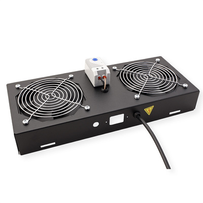 19" Ventilačná jednotka, 2 vetráky, s termostatom, pre nástennú skrinku, čierna