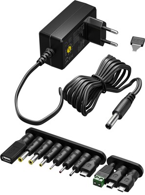 Adaptér NTS 2250mA Univerzálny 3-12V, 27W, 1.8m kábel, konektory: DC, USB(mini, micro, A, C), čierny