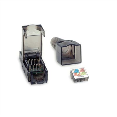 Konektor 8/8 RJ45 cat.6a, 10Gbit, netienený, na drôt, montáž bez klieští AWG 23-26, plast, čierny