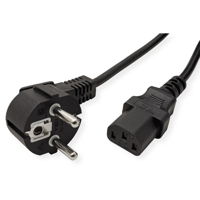 Kábel sieťový 230V, vidlica (CEE7/7) lomená - C13, 5m, 1.00mm², 10A, čierny