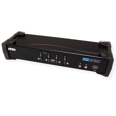 KVM switch/prepínač 4PC, DVI-D, USB, USB hub, audio